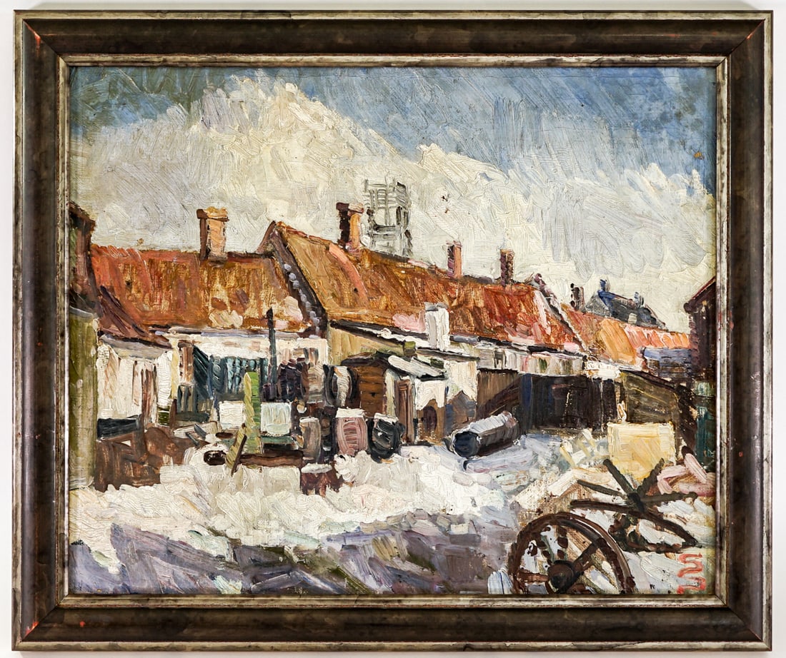 Svend Sinding Christensen Oil on Canvas: Measures 12.625 x 15.375 inches image size and 15 x 17.625 x 1 inches framed. Our in-house shipping department will gladly pack and ship any item that fits into a 14x14x14 inch or 30x5x24 inch or equi