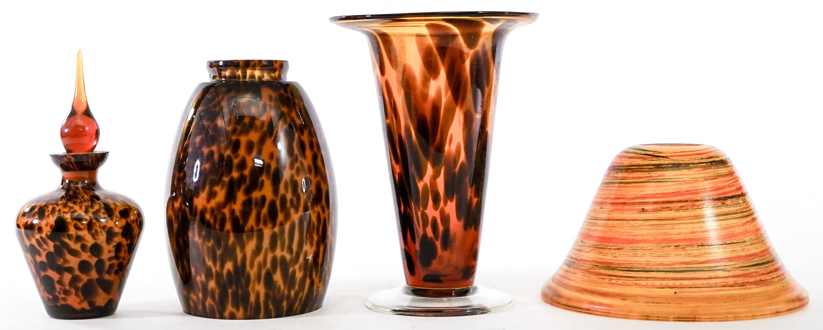 Art Glass (4) Items [Lamp Shades; Vase; Perfume] (1 of 4)
