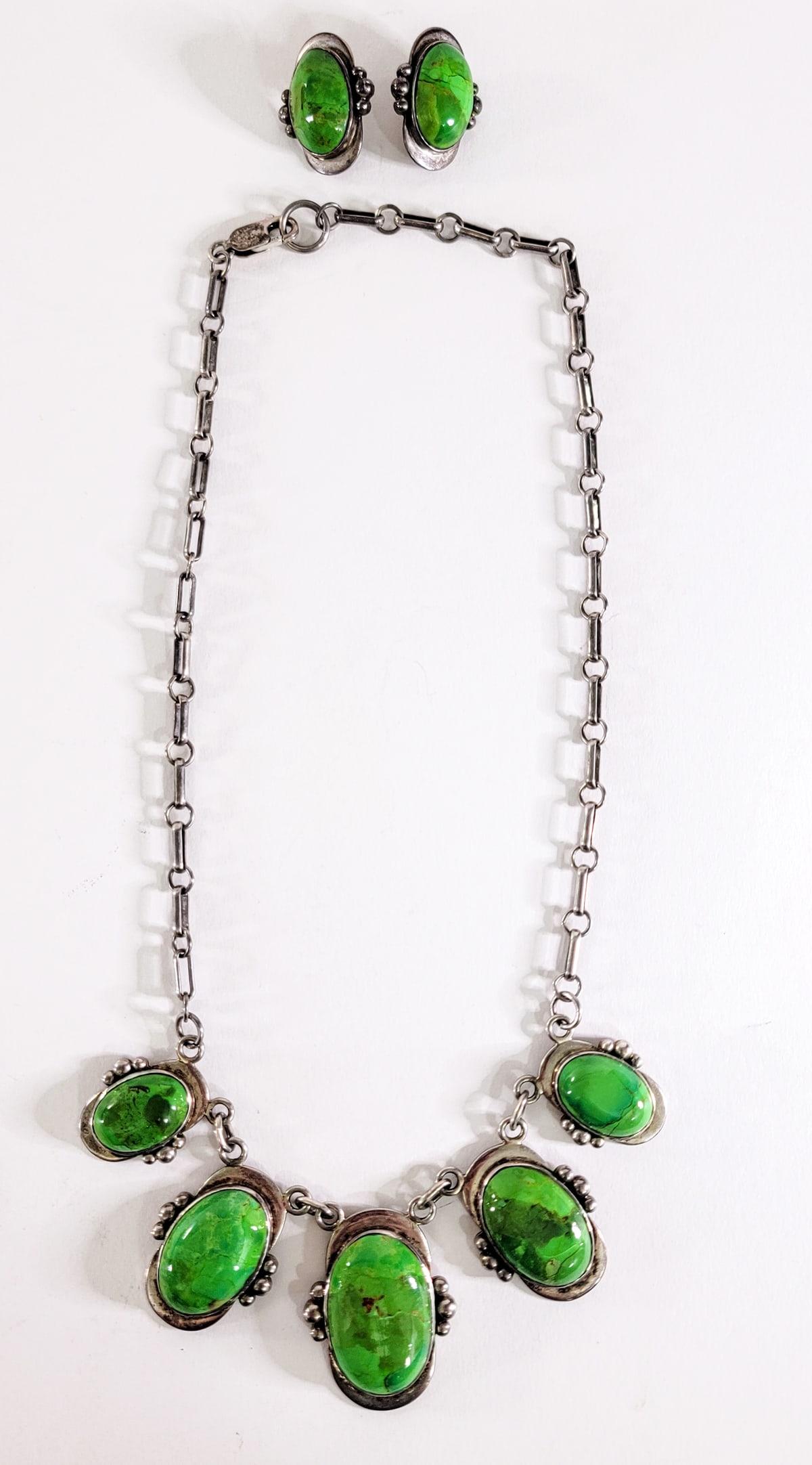 HN Sterling Necklace and Earrings [Green Stones] (1 of 3)