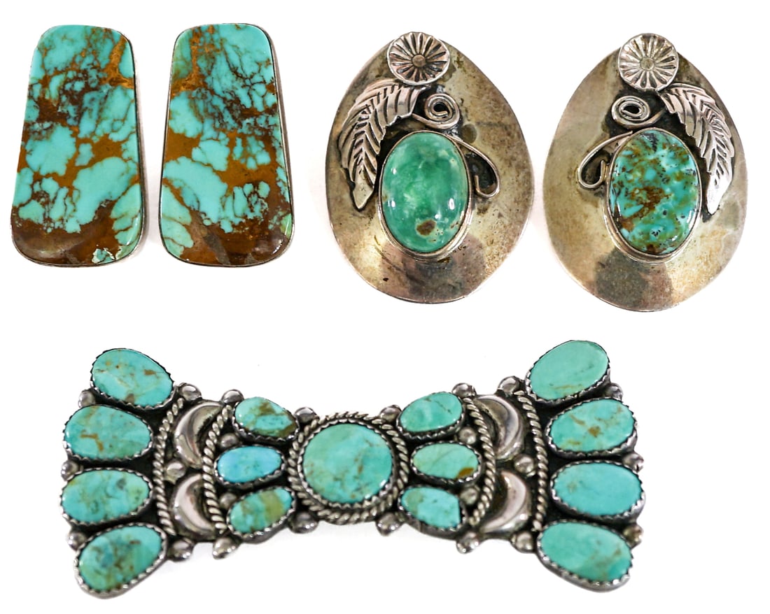 Turquoise (2 Pair) Earrings (1) Brooch (1 of 5)
