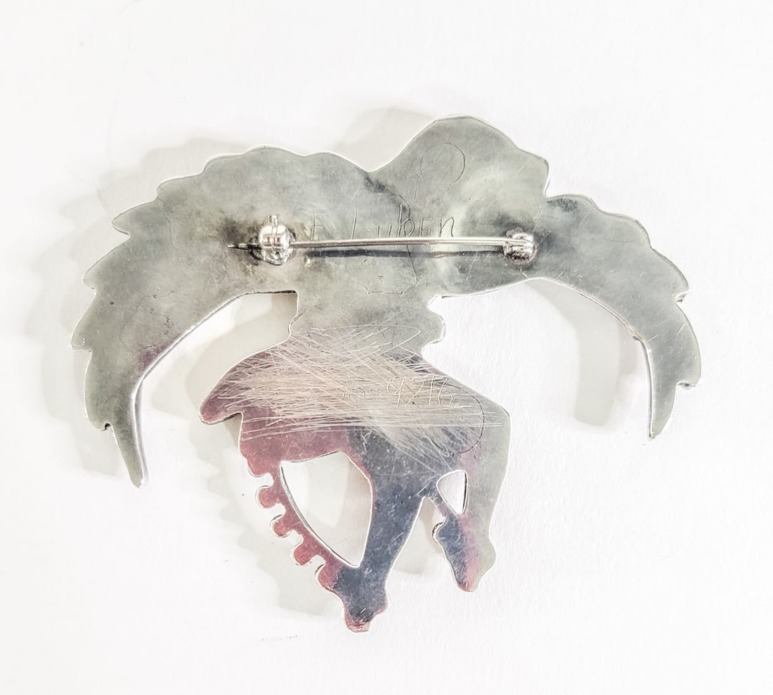 E. Luben SIGNED Zuni Eagle Dancer Brooch - 2