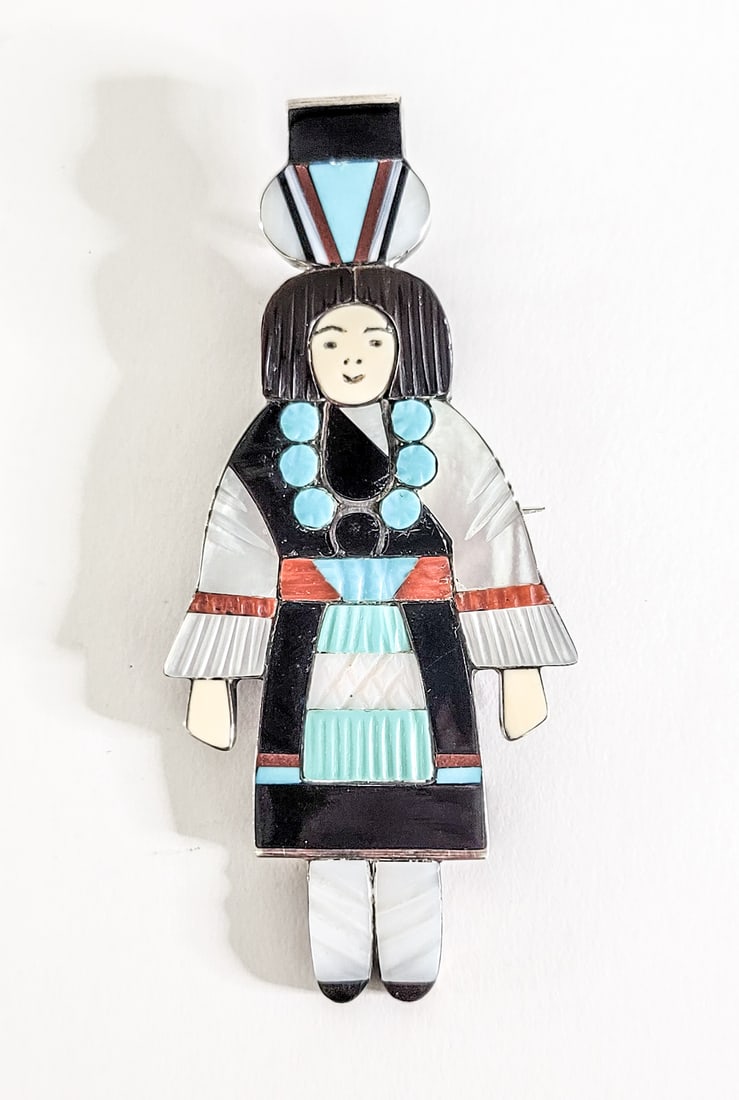 Madeline Beyuka Zuni Olla Maiden Silver Pin: Madeline Beyuka silver pin / brooch measures 3.5 x 1.5 in. Weighs 20 grams. Lot measures 3.5 in. H x 3.5 in. W x 1 in. D for shipping purposes only. The absence of a condition report does not imply th