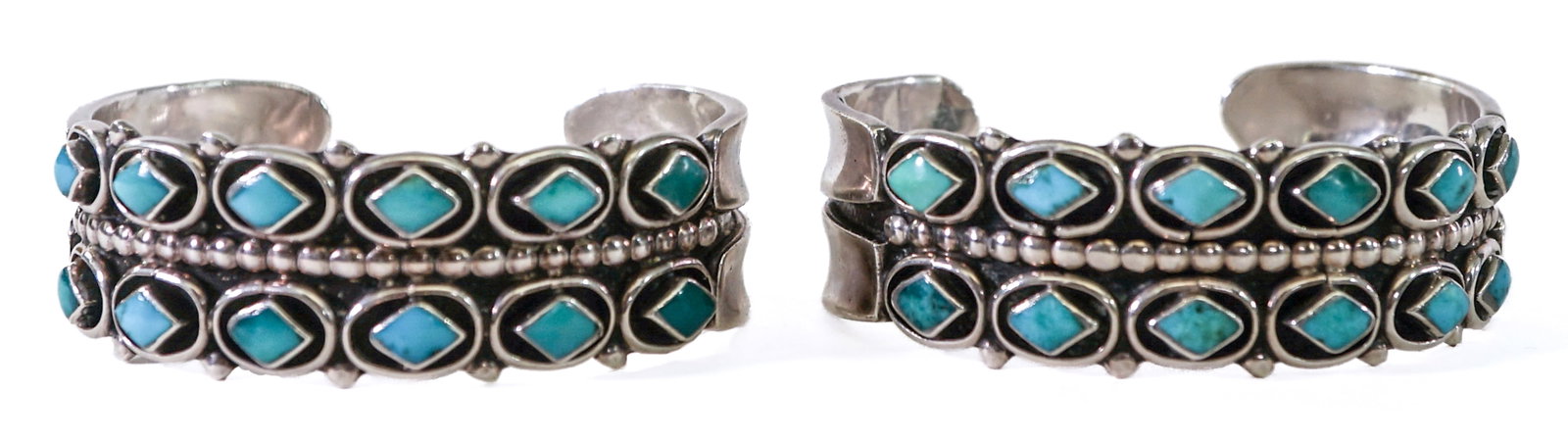 Pair Jimmie Etsate Silver / Turquoise Bracelets (1 of 5)