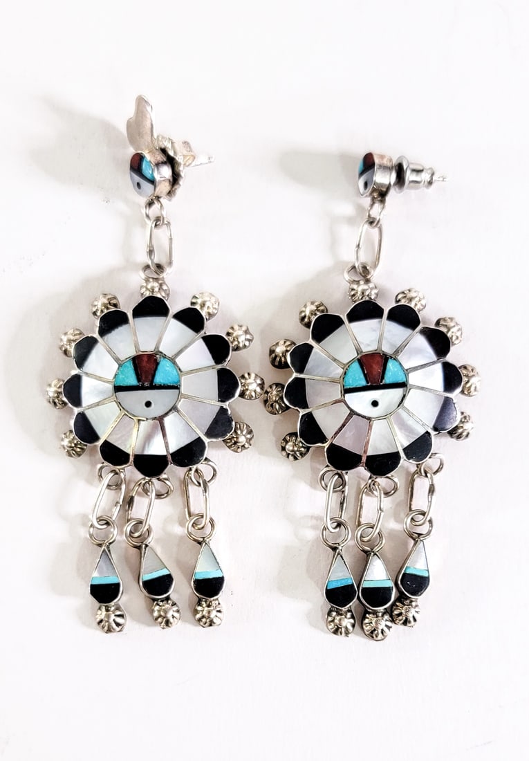 Abel Soseeah Zuni Inlaid 'Sunface' Earrings (1 of 2)