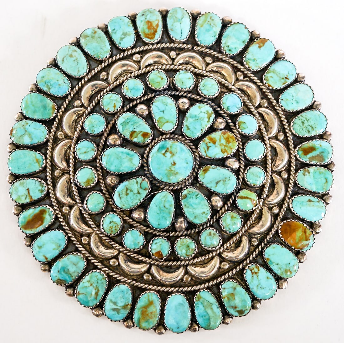 Large 4IN Sterling Turquoise Brooch Signed 'JW' (1 of 3)