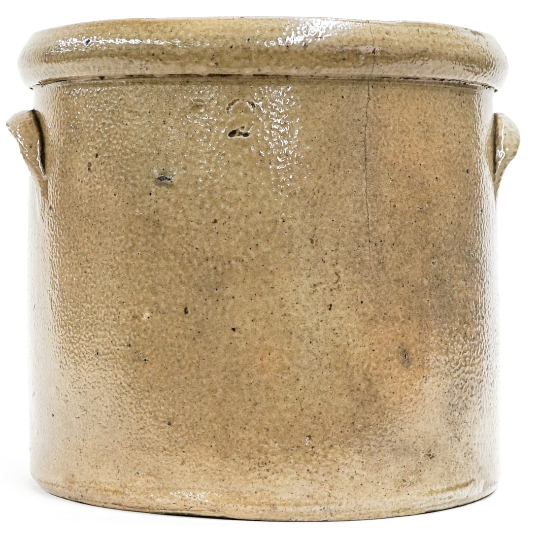 Antique Salt Glaze Stoneware Crock.: Measures 9.25 x 10.5 x 9.75 inches. The absence of a condition report does not imply that the lot is in perfect condition or completely free from wear and tear, imperfections, or the conditions of agi