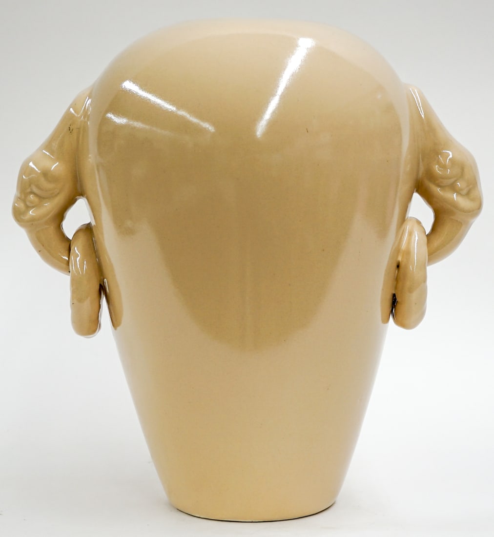 Art Deco Pottery Vase: Measures 12 x 11 x 7.75 inches. No damage. Our in-house shipping department will gladly pack and ship any item that fits into a 14x14x14 inch or 30x5x24 inch or equivalent or smaller box/folio if it i