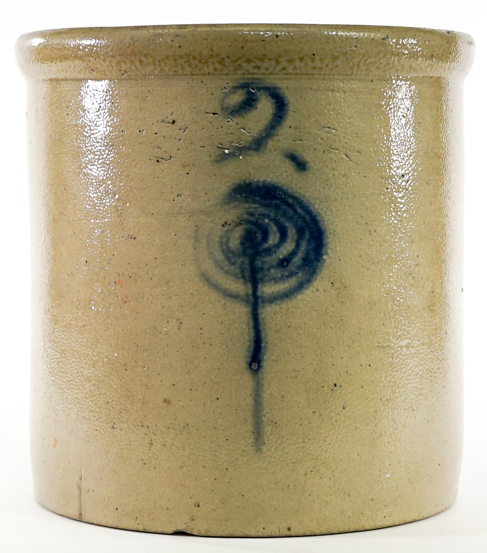 2 Gallon Crock Salt Glaze Target Design: 2 Gallon Crock Salt Glaze Target Design. Chip to bottom edge. Lot measures 10 in. H x 10.75 in. W x 10.75 in. D for shipping purposes only. The absence of a condition report does not imply that the