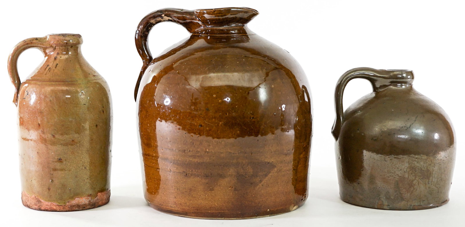 Antique (3) Stoneware Jugs 6.5-9.5IN Tall (1 of 5)