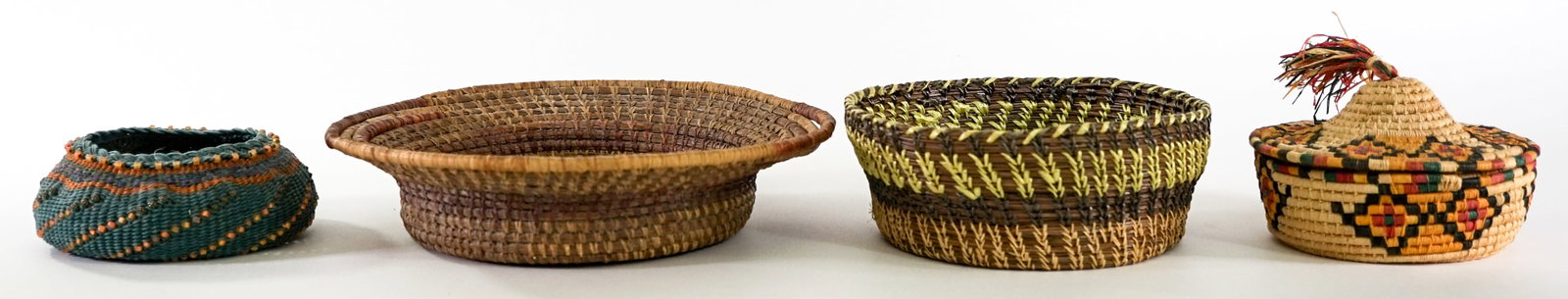 Handwoven (4) Baskets, (1) Lidded (1 of 3)