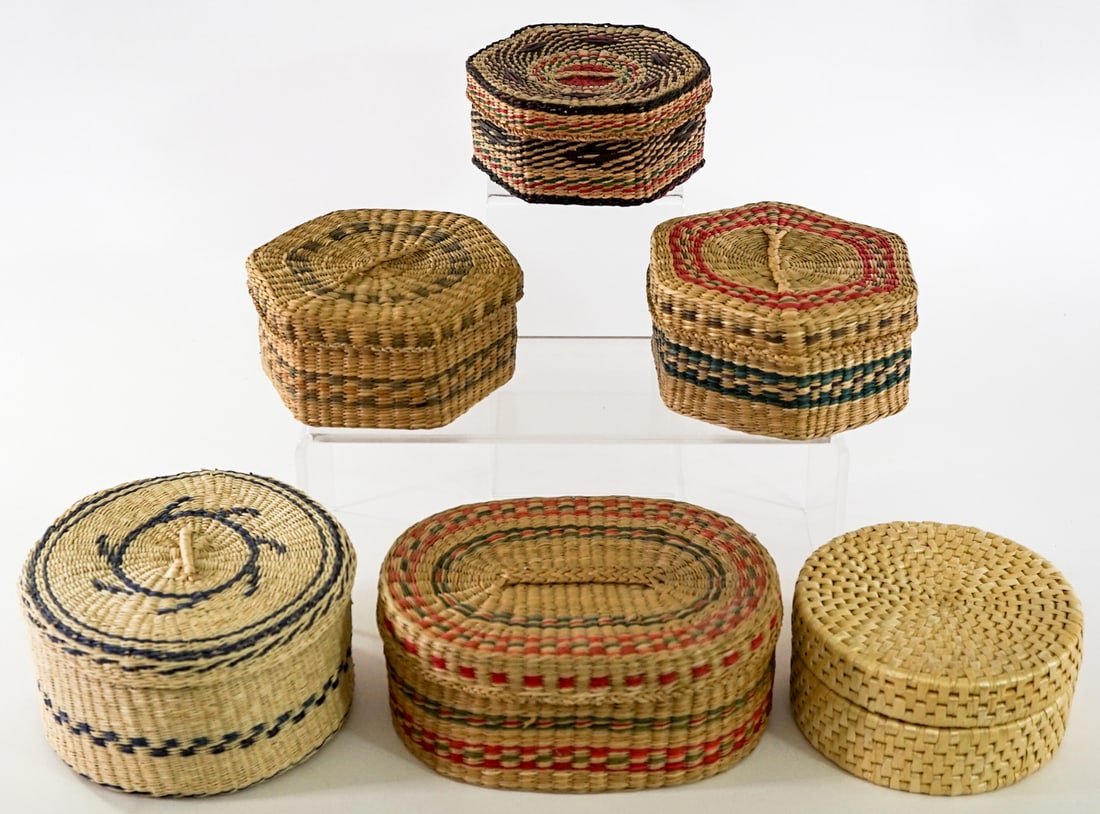 Handwoven (5) Lidded Baskets - 2