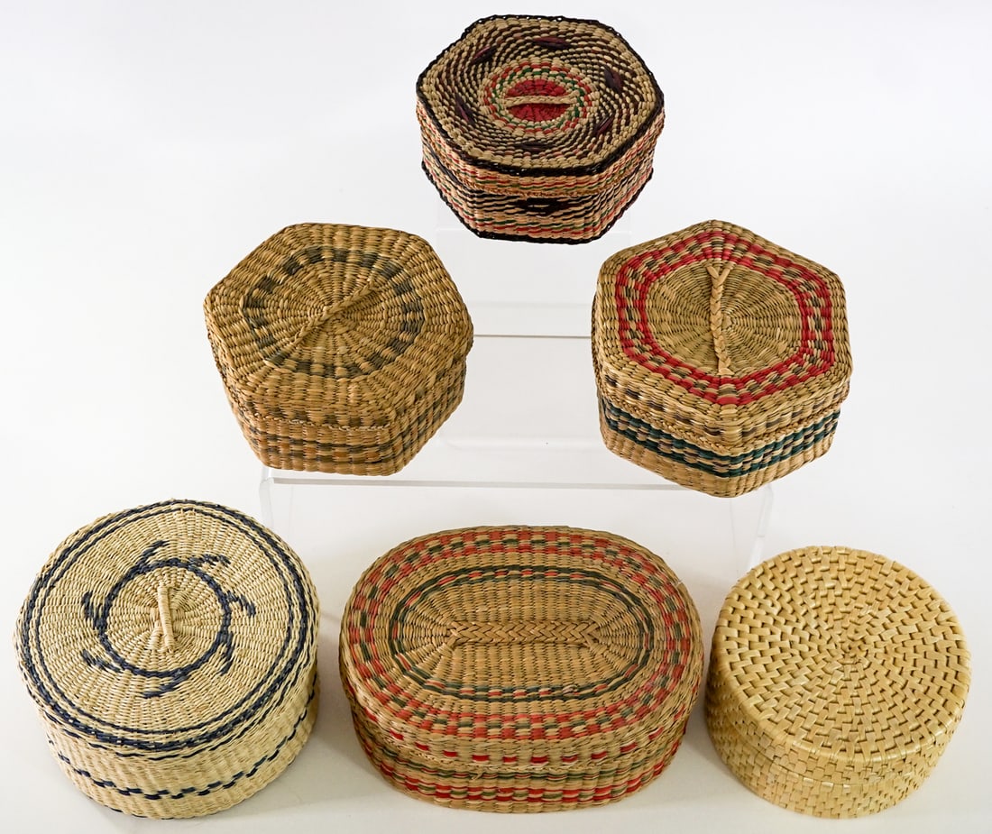 Handwoven (5) Lidded Baskets - 3