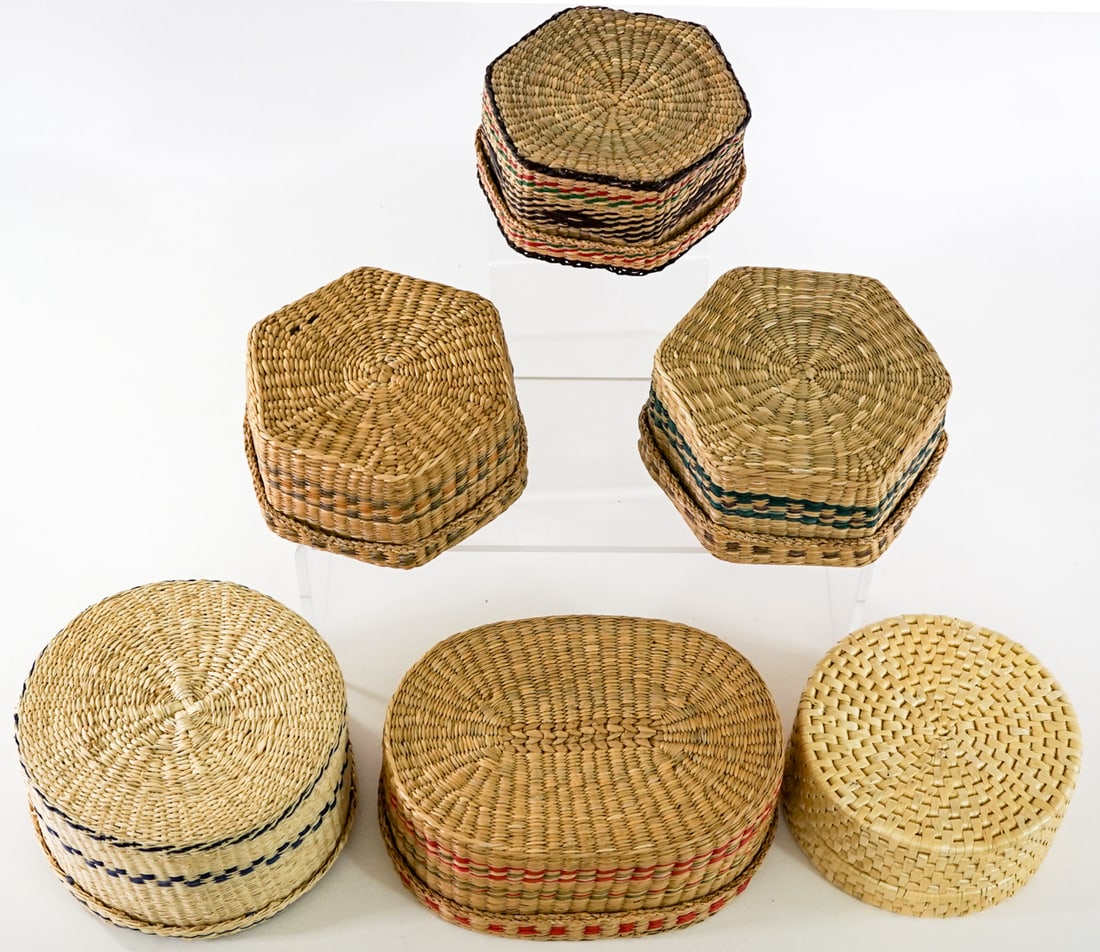 Handwoven (5) Lidded Baskets - 4