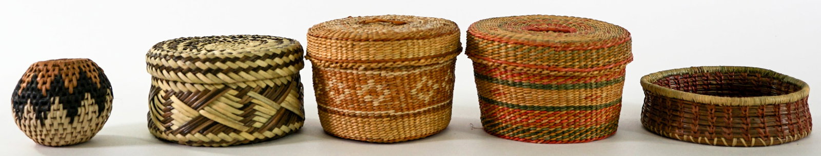 Handwoven (5) Baskets, (3) Lidded (1 of 4)