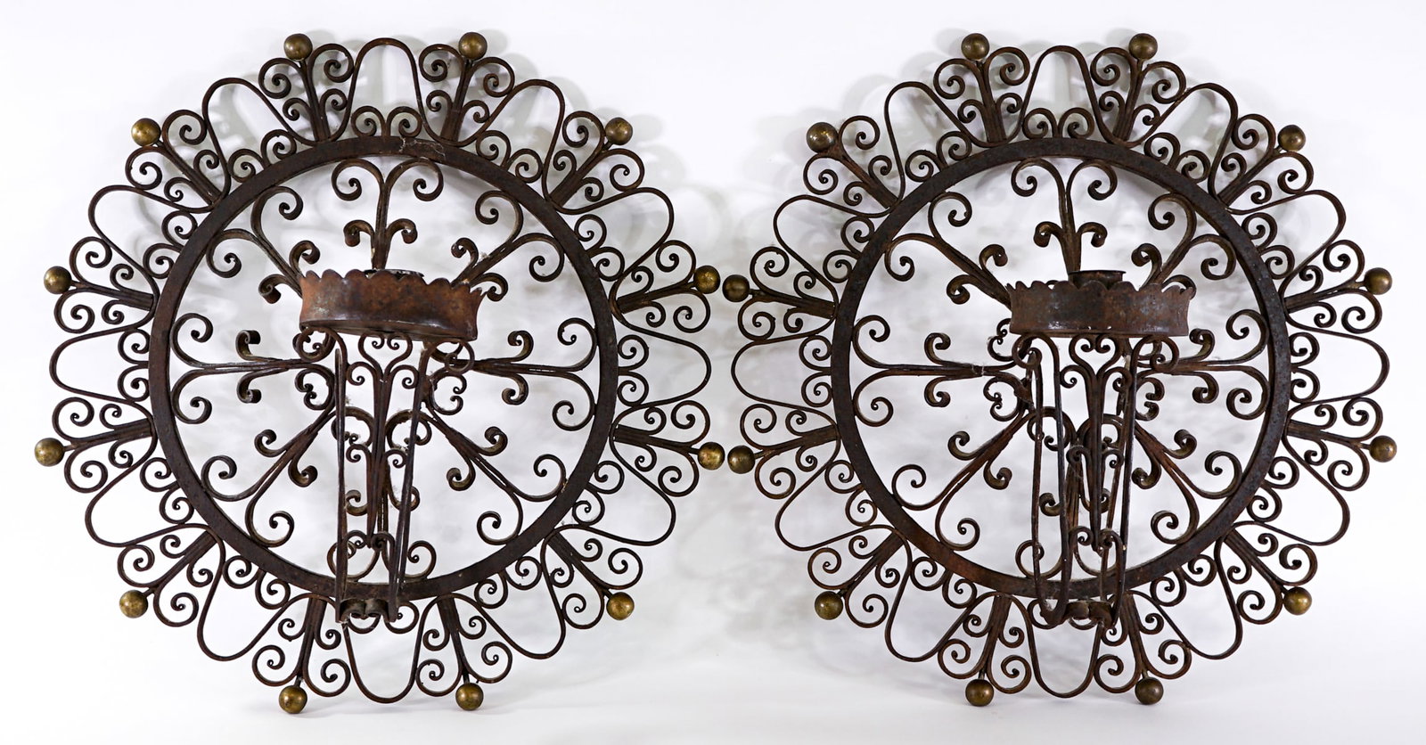 Pair Antique Wrought Iron Wall Sconces (1 of 3)