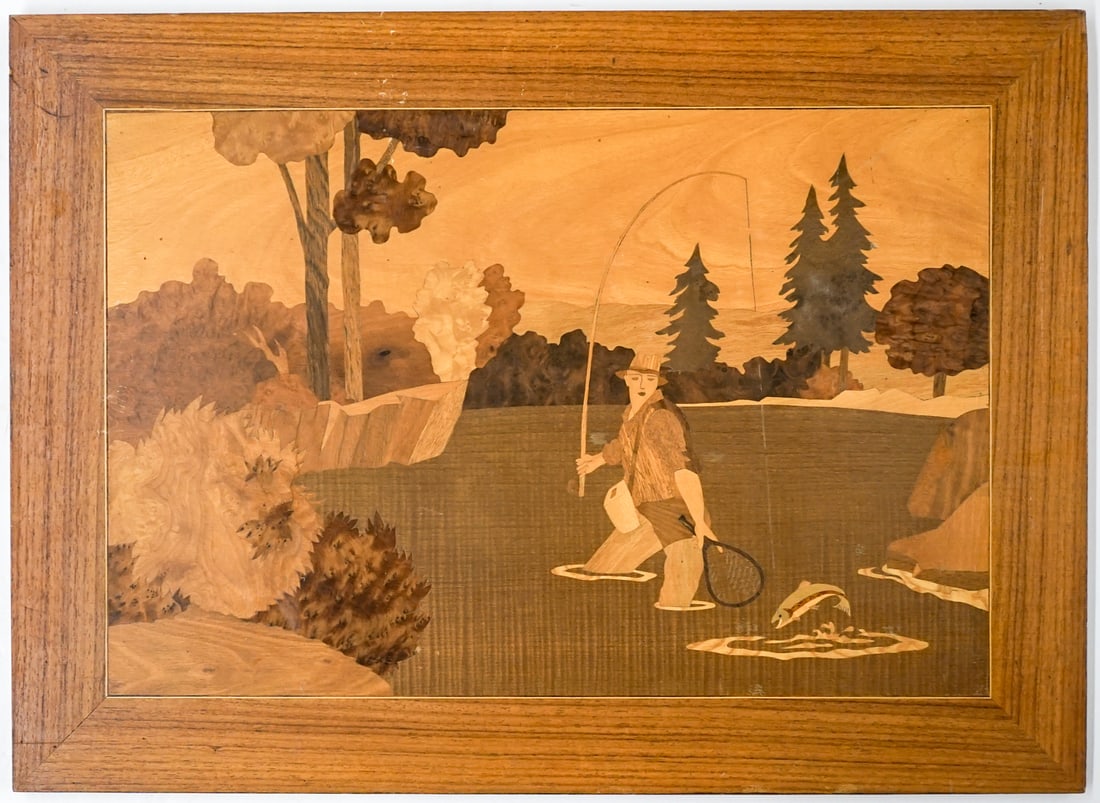 [Fly Fisherman] Vintage Inlaid Wall Plaque (1 of 3)