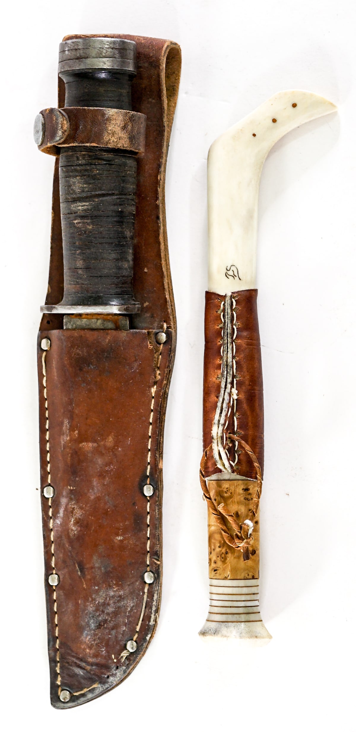 Lennart Sammelin, Cattaraugus 2250 Knives: Lennart Sammelin (like-new, measures 9.25 inches length), Cattaraugus 2250 Knife (as-is, measures 10.5 inches). Lot measures 12.5 x 3 x 1.5 inches for shipping purposes only. The absence of a