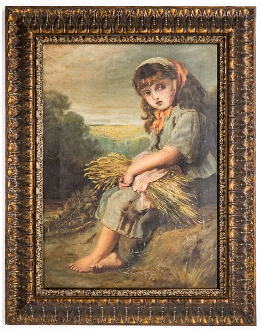 Framed Antique Oil Painting: Measures 15.75 x 11.375 inches sight size. There is some inpainting, including some within the face. Lot measures 21 in. H x 16.5 in. W x 1.25 in. D for shipping purposes only. The absence of a condit