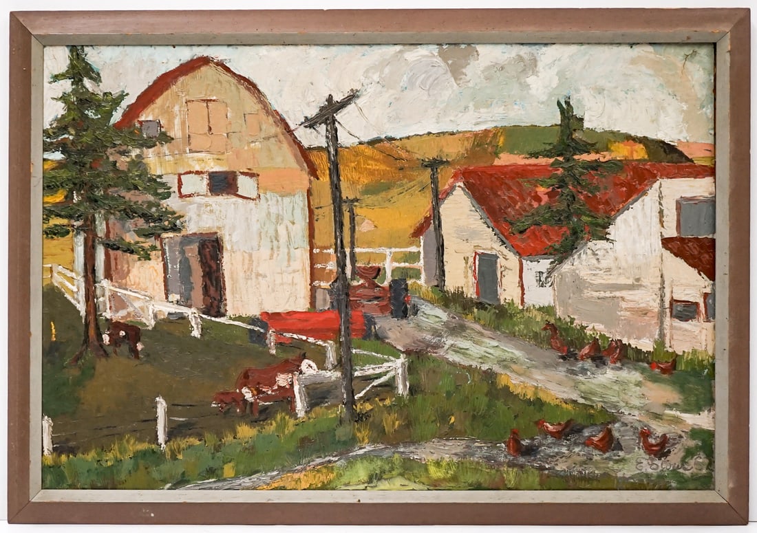 Edmund Bruce (EB) Stowe Large Oil Painting: 1895 Mount Dora, Florida - 1995 Sanford, Florida. Known for: Landscape painting. Measures 24 x 36 inches image size. Measures 39 x 27.25 x 1 inches framed. The absence of a condition report does not