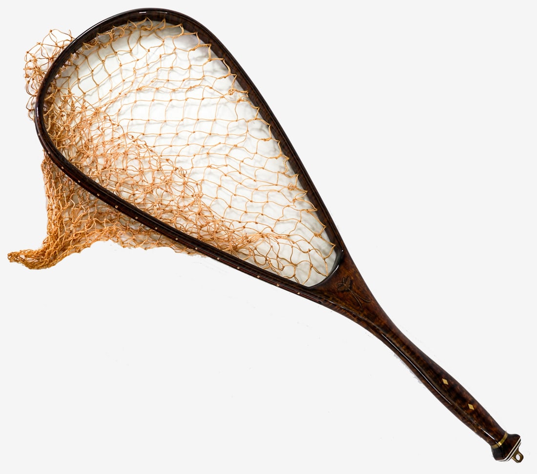 Ron Reinhod Fly Fishing Net (Signed, 1990): [Fly Fishing, Fishing] Pere Marquette Model landing net by R.W. Reinhold. Like-new condition. Measures 26 x 9.5 x .75 inches. If lot is absent of a condition report one may be requested via email.