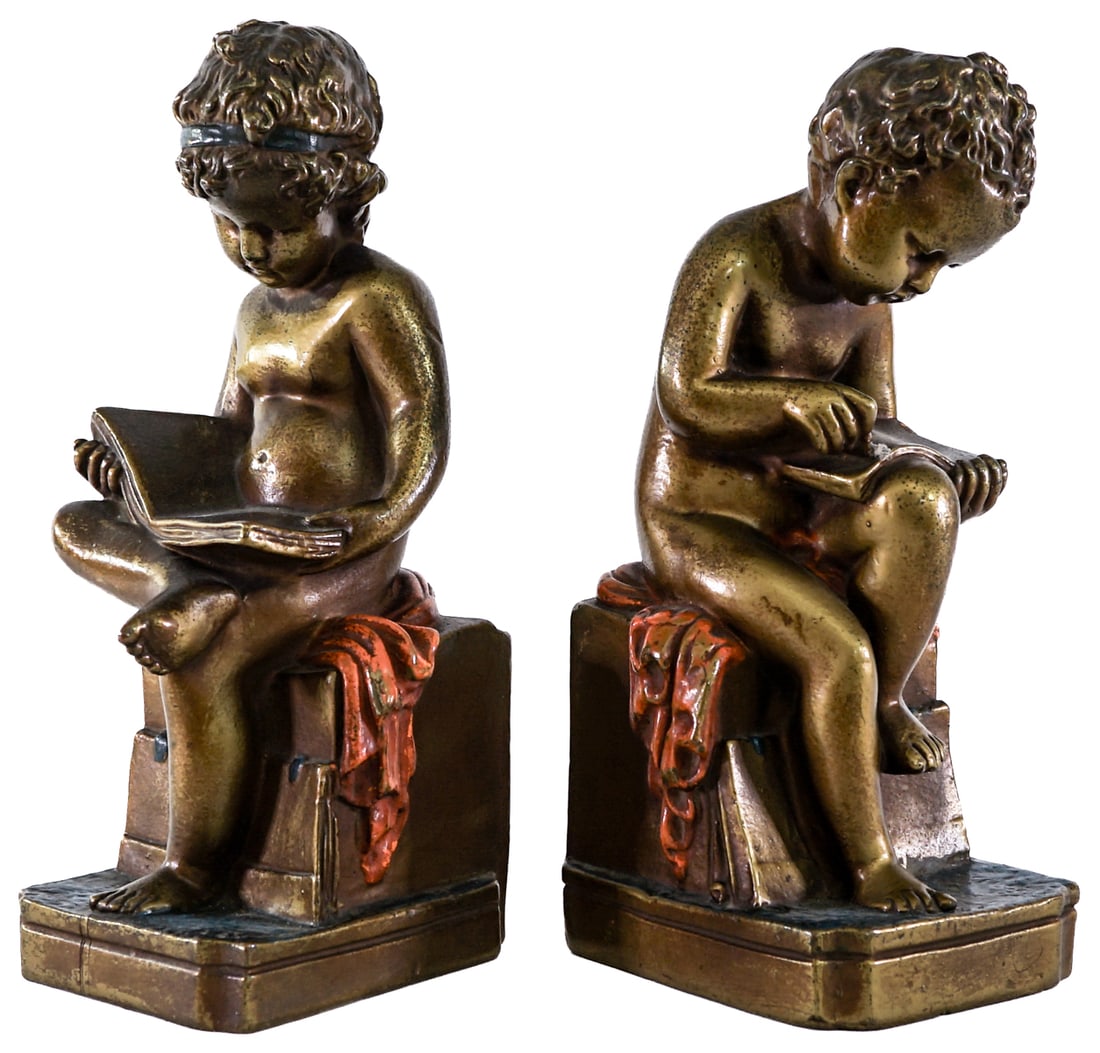 Pair Art Deco Cast Metal Clad Bookends [Child] (1 of 7)