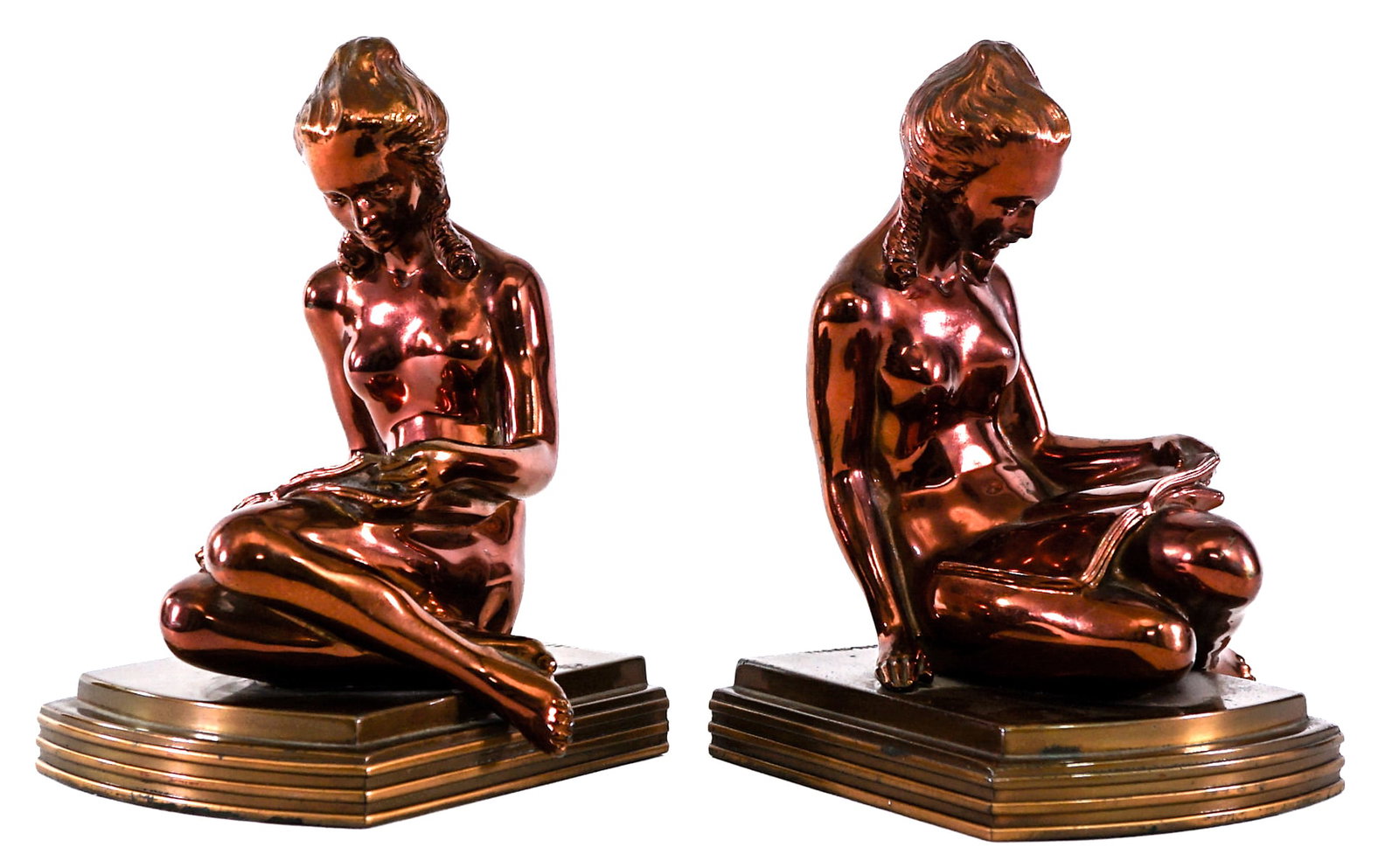Pair 1937 Art Metal Works Bookends Woman Reading (1 of 8)