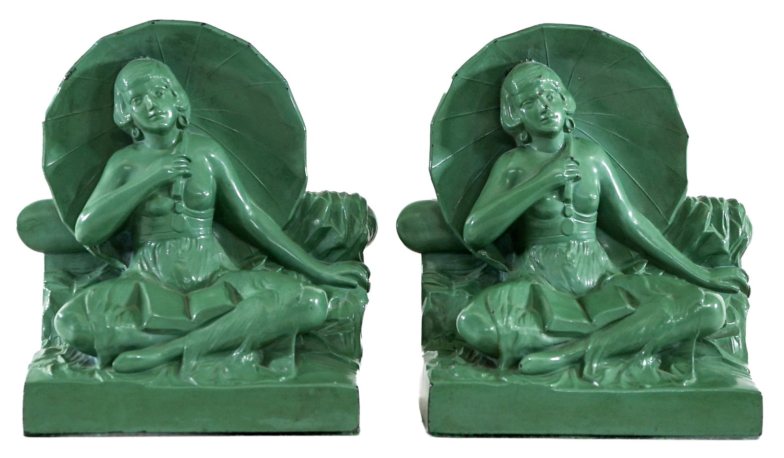 Vintage Pair #64 'Girl with Umbrella' Bookends (1 of 5)