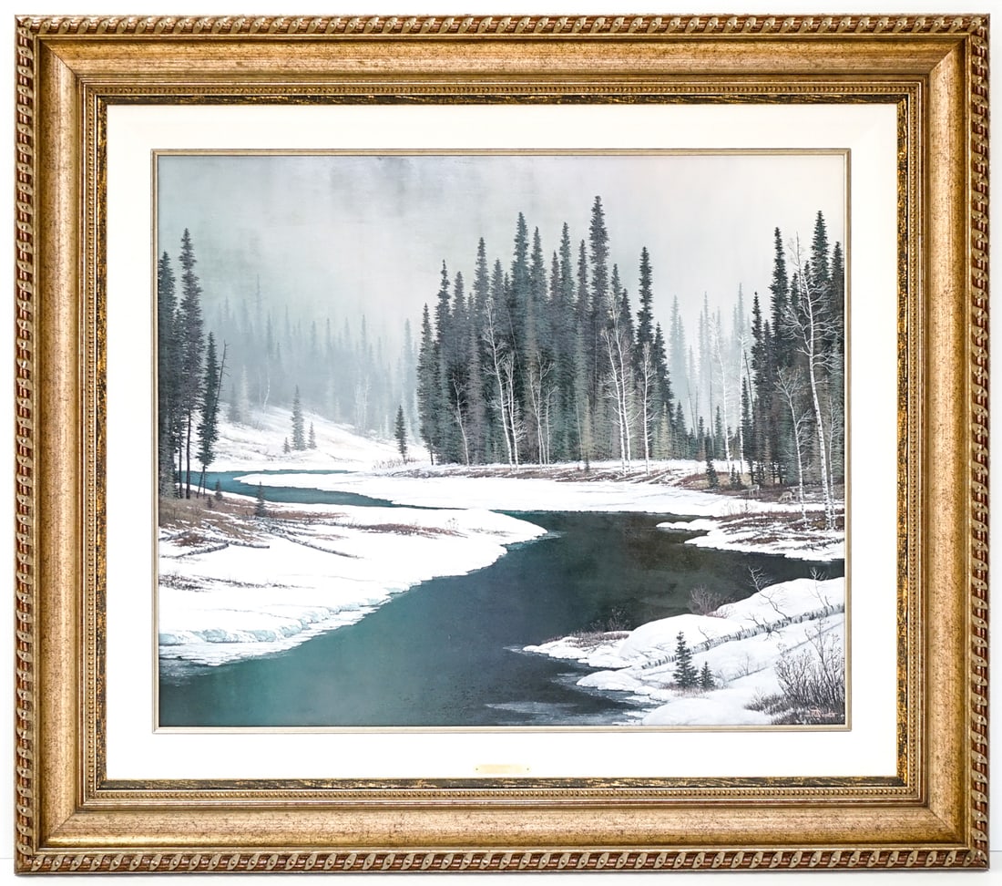 Roger Arndt (Born 1959) Large Oil/Board: Roger Arndt (Born 1959) Large Oil on Board [Changing Harmonies].Measures 30 x 36 inches image size and 44.5 x 49.75 x 3 inches framed.Excellent condition, no inpainting (Like-New).Gallery framed.This 