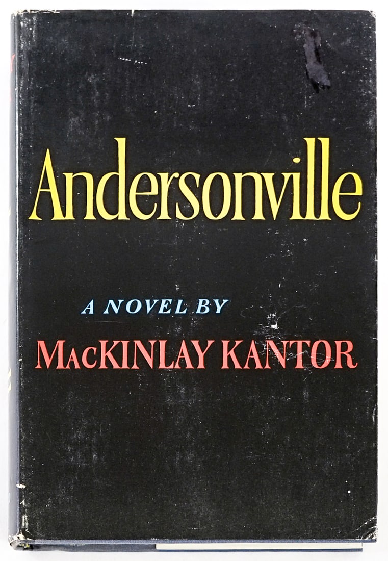 Andersonville by McKinlay Kantor SIGNED 1ST: Andersonville by McKinlay Kantor signed 1st Stockade Edition, Civil War Book Club. World Publishing Club 1955 with unclipped dust jacket. Blue covers. Lot measures 9.5 in. H x 6.5 in. W x 1.75 in. D