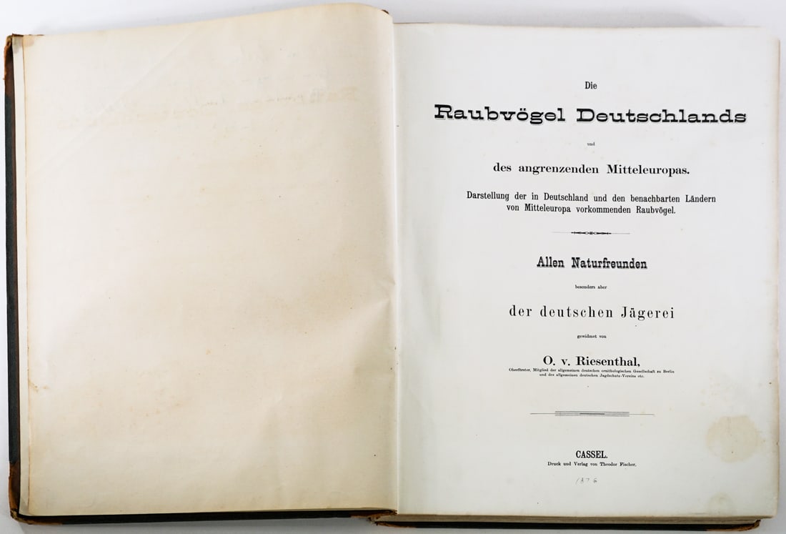 19th Century Bird Print Book by O. V. Riesenthal: Contains 58 of the 60 chromolithographies (lacking plates 26 and 27) . Plates measure approximately 15.5 x 11 in. All the illustrations are after original drawings by the author, the German ornitholog