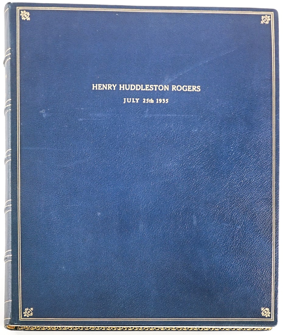 Henry Huddleston Rogers Jr. Scrapbook: Henry Huddleton Rogers, Jr. (1880-1935) unlike his father he did not play a dominant role in the Standard Oil organization. Leatherbound scrapbook with many pasted down news articles. Lot measures 14.