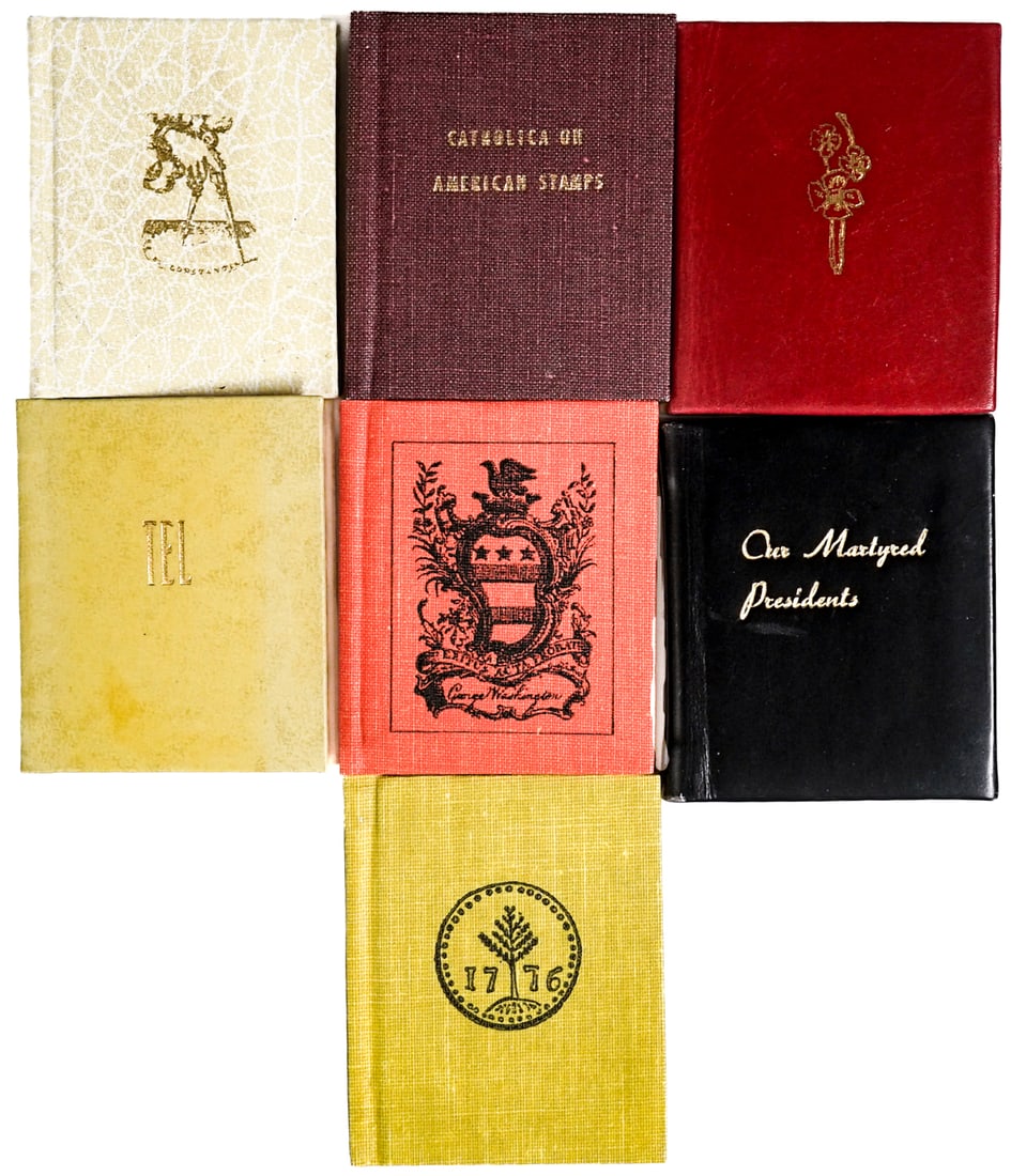 Hillside Miniature (7) Books: Includes: Our Martyred Presidents 1965; The Plantin Press 1978; Heraldic Bookplates 1979; T. E. Lawrence and Fine Printing 1980; Letters of Thomas Jefferson 1975; Catholica on American Stamps 1976; Co