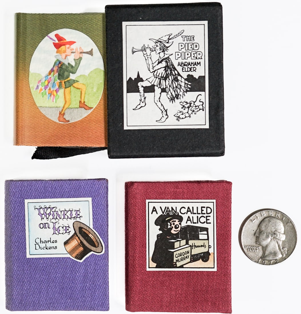Silver Thimble (3) Miniature Books S/N: Three (3) Silver Thimble Miniature Books all signed and numbered by the publisher and designer. Include: 1) The Pied Piper 1985 #18/50 with slipcase. 2) A Van Called Alice 1983 #29/500. 3) Winkle on I