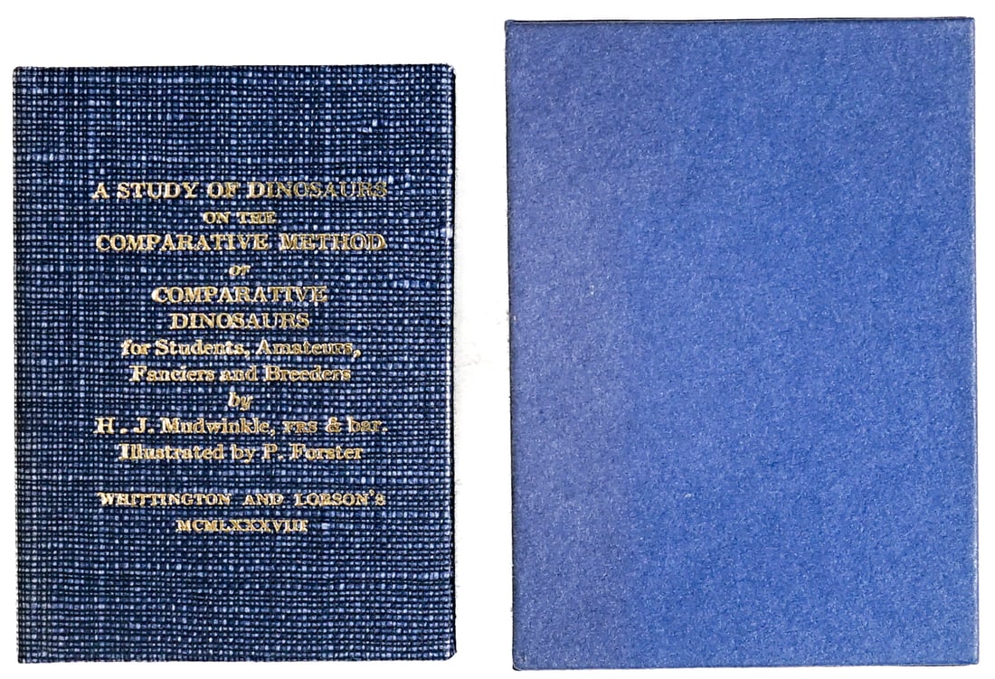 Study of Dinosaurs Miniature #62/175: Study of Dinosaurs miniature book numbered 62 of 175 copies. 1988 Whittington Press. Includes slipcase. Lot measures 2.75 in. H x 2 in. W x .5 in. D for shipping purposes only. The absence of a condit