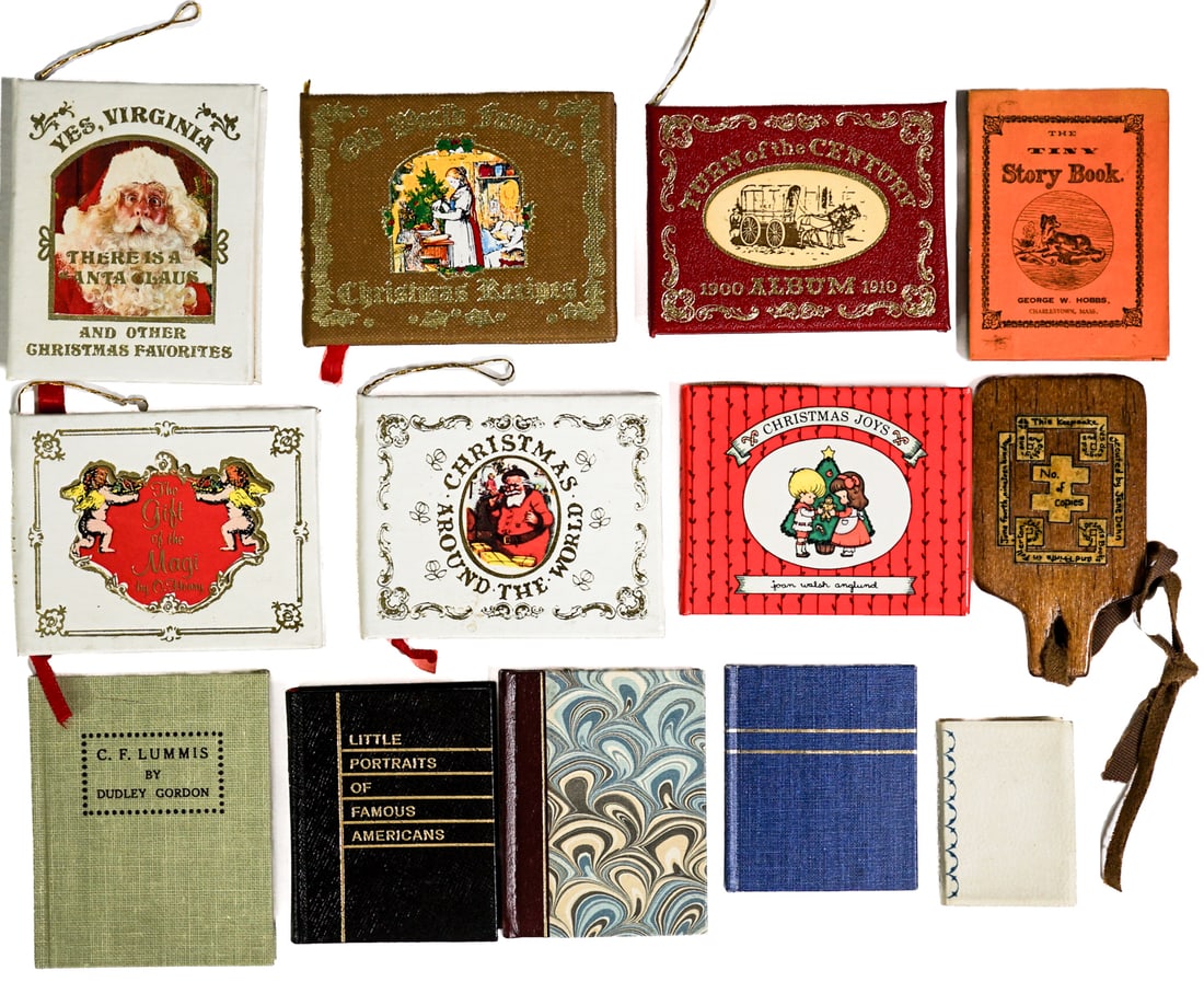 Miniature (13) Books [Christmas]: Thirteen (13) hardcover, softcover assorted topic miniature books and plaque. Includes: The Gift of the Magi; Christmas Around the World; Christmas Joys; Yes, Virginia - There is a Santa Claus; Christ