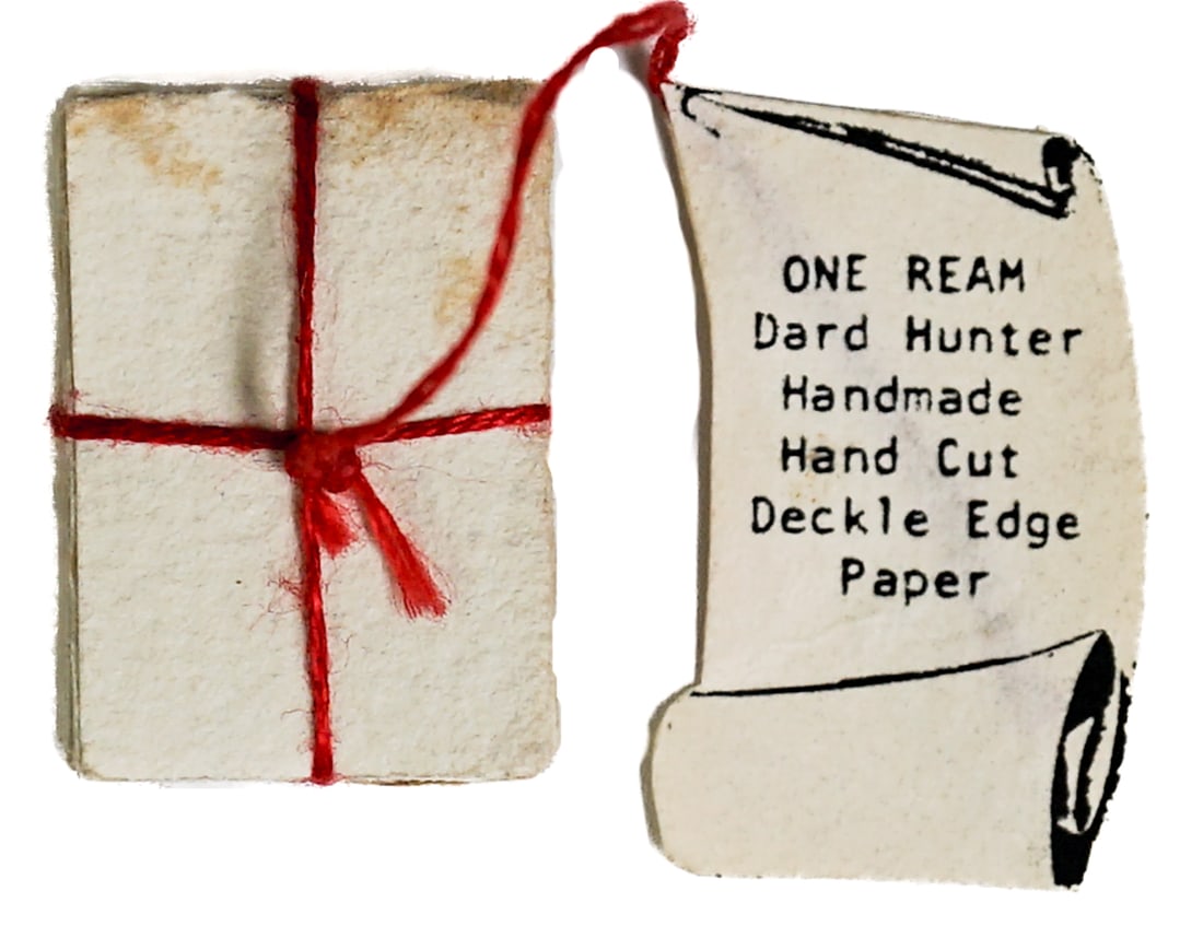 Dard Hunter (1) Ream Mini Handmade Handcut Paper: Dard Hunter (Papermaker / Printer) mini ream. Measures 1 x .625 .25 in. Lot measures 2 in. H x 2 in. W x 2 in. D for shipping purposes only. The absence of a condition report does not imply that the l