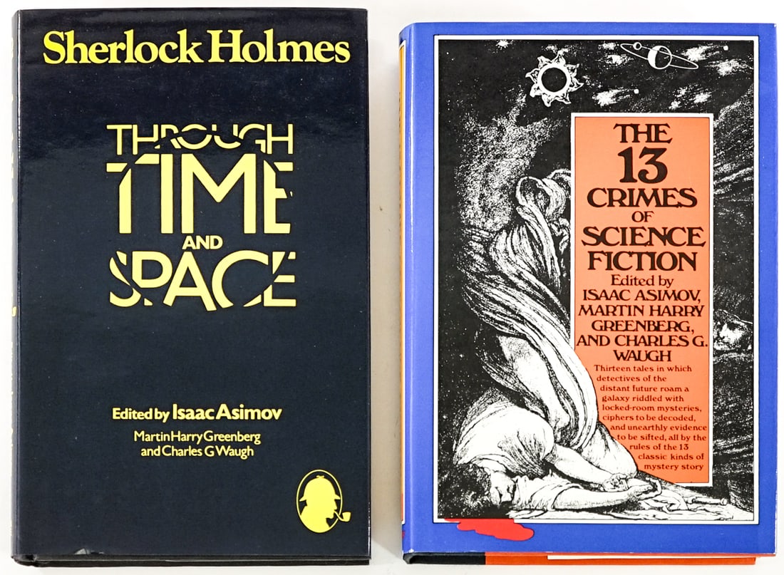 Sci-Fi (2) Isaac Asimov Books [Review Copy]: 1) The 13 Crimes of Science Fiction 1979 Doubleday Review Copy. 2) Sherlock Holmes Through Time and Space. Lot measures 8.75 in. H x 6 in. W x 3 in. D for shipping purposes only. The absence of a cond