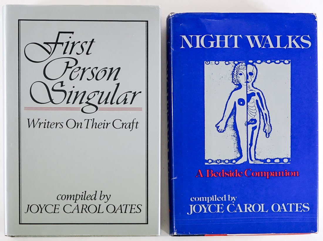 Joyce Carol Oates (2) SIGNED Books: Include: 1) First Person Singular - Writers On Their Craft 1983. 2) Night Walks 1983. Lot measures 9.25 in. H x 6.25 in. W x 2.25 in. D for shipping purposes only. The absence of a condition report do