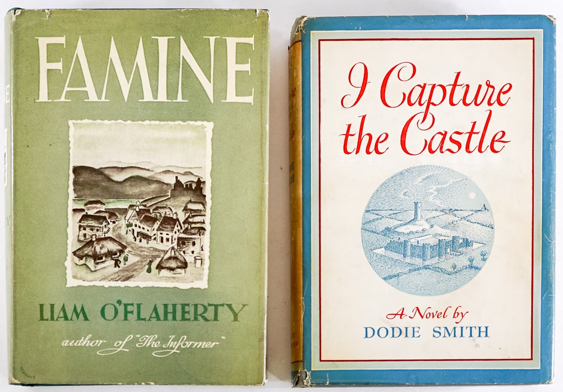 Two (2) Vintage Novels: 1) Famine by Liam O'Flaherty. The Literary Guild 1937 with clipped dust jacket. 2) I Capture the Castle by Dodie Smith. Little, Brown 1948 with clipped dust jacket. Lot measures 9.5 in. H x 6.75 in. W