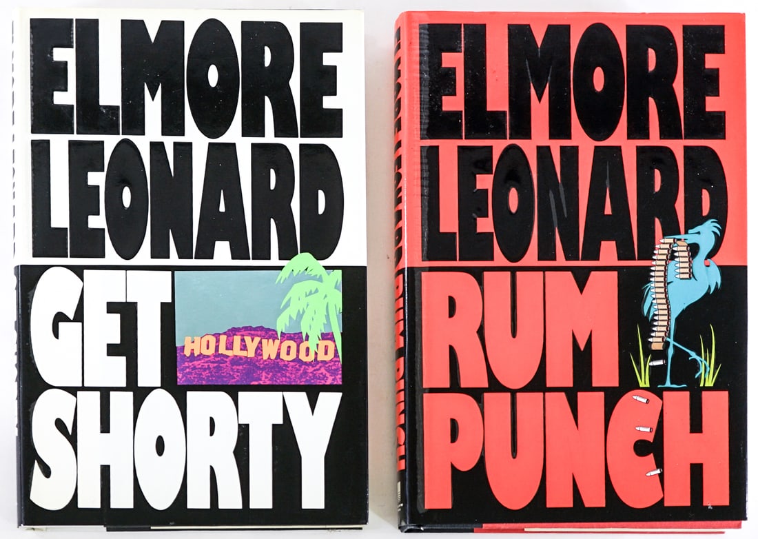 Elmore Leonard (2) SIGNED Delacorte Books: 1) Get Shorty 1990 1st with unclipped dust jacket. 2) Rum Punch 1992 1st with unclipped dust jacket. Lot measures 9.5 in. H x 6.5 in. W x 2.5 in. D for shipping purposes only. The absence of a conditi