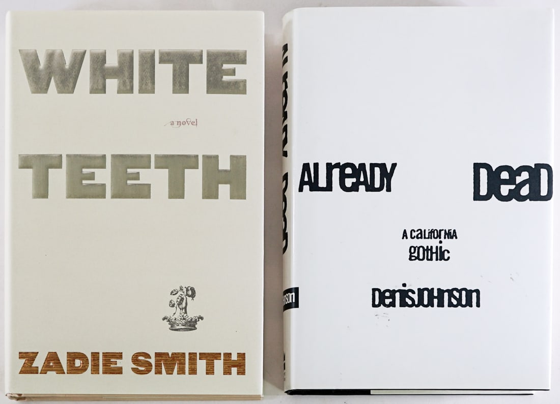Author SIGNED (2) Books [Denis Johnson]: 1) White Teeth by Zadie Smith. Random House 2000 1st US with unclipped dust jacket. 2) Already Dead by Denis Johnson. Harper Collins 1997 1st with unclipped dust jacket. Lot measures 9.5 in. H x 6.5 i