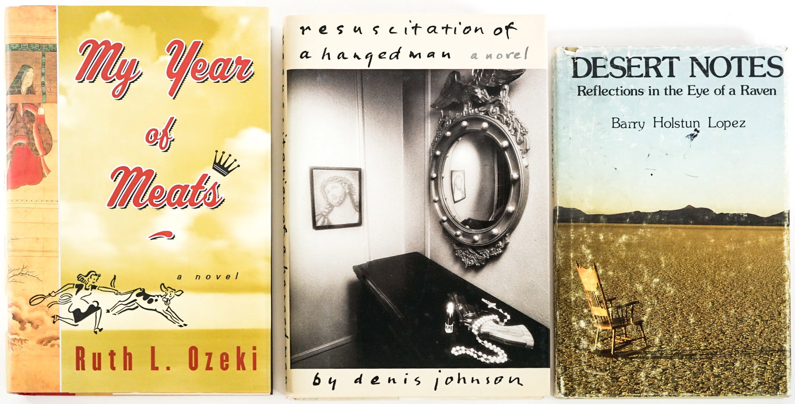 Author SIGNED(3) Books [Denis Johnson]: 1) Resuscitation of a Hanged Man by Denis Johnson. Farrar Straus Giroux 1991 1st with unclipped dust jacket. 2) Desert Notes by Barry Holstun Lopez. Sheed, Andrews and McMeel 1976 with unclipped dust 