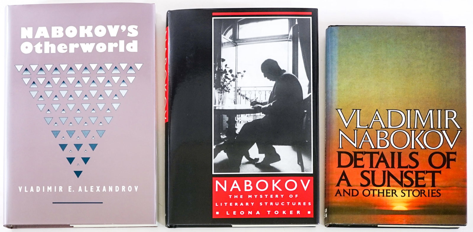 Vladimir Nabokov (3) Books Of and By: 1) Vladimir Nabokov - Details of a Sunset 1976 with unclipped dust jacket. 2) Nabokov by Leona Toker. 1989 1st with unclipped dust jacket. 3) Nabokov's Otherworld by Vladimir E. Alexandrov 1991 with u