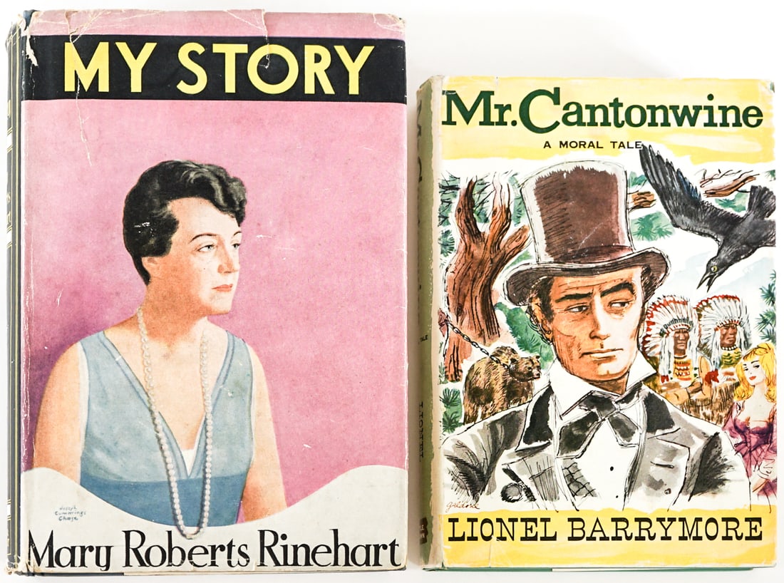 Vintage (2) Books [Lionel Barrymore]: 1) Mr. Cantonwine by Lionel Barrymore. Little, Brown 1953 1st with unclipped dust jacket. Green covers. 2) My Story by Mary Roberts Rinehart. Farrar and Rinehart 1931 with unclipped dust jacket. Blue