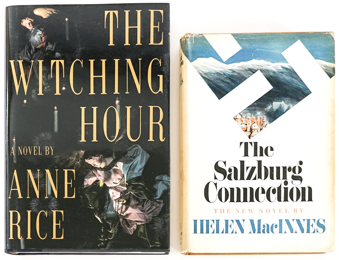 Author SIGNED w/ Inscription (2) Books: 1) The Witching Hour by Anne Rice. Alfred A. Knopf 1990 1st with unclipped dust jacket. Two-tone black covers. 2) The Salzburg Connection by Helen MacInnes. Harcourt, Brace and World 1968 1st with unc
