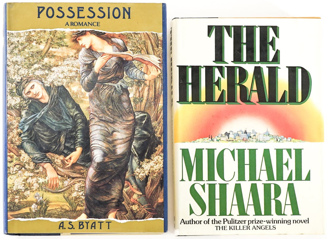 Author SIGNED (2) Books: 1) The Herald by Michael Shaara signed with inscription. McGraw Hill 1981 with unclipped dust jacket. 2) Possession by A. S. Byatt signed with inscription. Random House 1990 1st American with unclippe