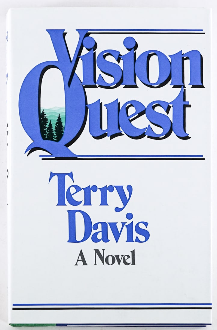 Vision Quest by Terry Davis SIGNED: Vision Quest by Terry Davis signed with inscription on front endsheet. Viking Press 1979 1st with unclipped dust jacket. Two-tone covers. Lot measures 9 in. H x 5.75 in. W x 1 in. D for shipping purpo