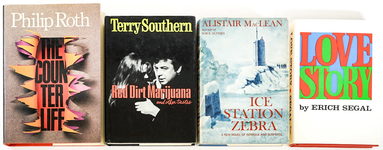 Assorted Topic (4) Books: 1) Love Story by Erich Segal. Harper and Row 1970. 2) Red Dirt Marijuana and Other Tastes by Terry Southern. New American Library 1967 1st. 3) Ice Station Zebra by Alistair MacLean. Doubleday 1963 1st