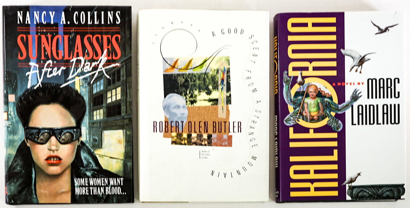 Author SIGNED (3) Books: 1) A Good Scent from a Strange Mountain by Robert Olen Butler. Henry Holt 1992 1st. 2) Sunglasses After Dark by Nancy A. Collins. 1990 UK 1st. 3) Kalifornia by Marc Laidlaw. 1993 1st. Lot measures 8.7