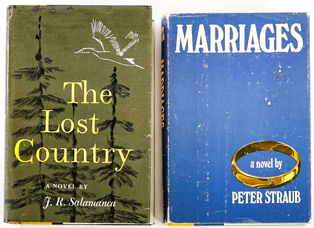 Author SIGNED (2) Books 1st Edition: 1) Marriages by Peter Straub signed on half-title page. Coward, McCann and Geoghegan 1973 1st American with unclipped dust jacket. 2) The Lost Country by J. R. Salamanca signed on front endsheet. Simo